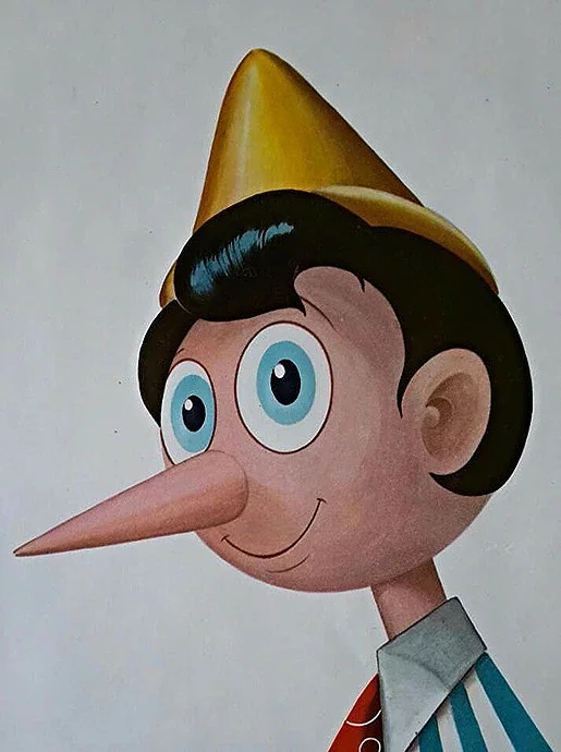 Skazočnyj hieroj Pinokio, nos kotoroho každyj raz udłiniałsia, kak tolko on hovorił niepravdu.